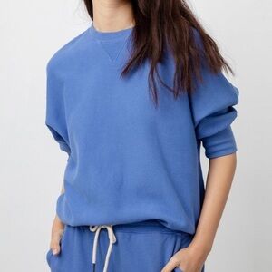 Rails Annie 3/4 Sleeve Slouchy Blue Crewneck Sweat Top Sweatshirt